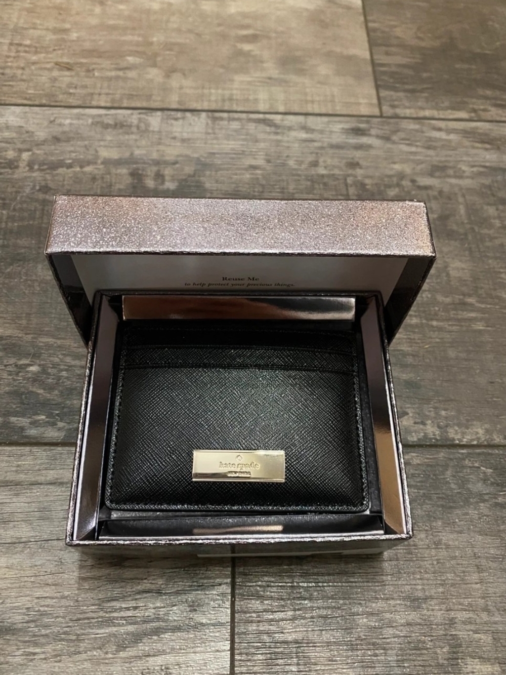 Kate Spade Black Card & Key Holder with Gold Plate